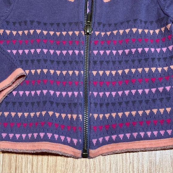 Catimini Knit Zip Up Cardigan Sweater Girls Purple Pink Geometric Elbow Patches - Picture 2 of 7